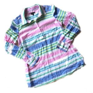 Talbots Pastel Striped Button Up Tunic Top SP